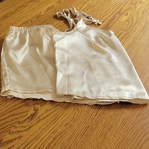 NWOT Satin Champagne Shoulder-Tie Cami Set Medium